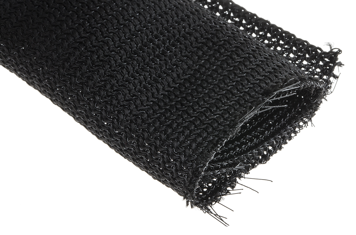 RS PRO Braided PET Black Cable Sleeve, 26mm Diameter, 3m Length