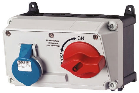 MENNEKES Right Angle Switchable IP44 Industrial Interlock Socket 2P+E, Earthing Position 6h, 16A, 230 V