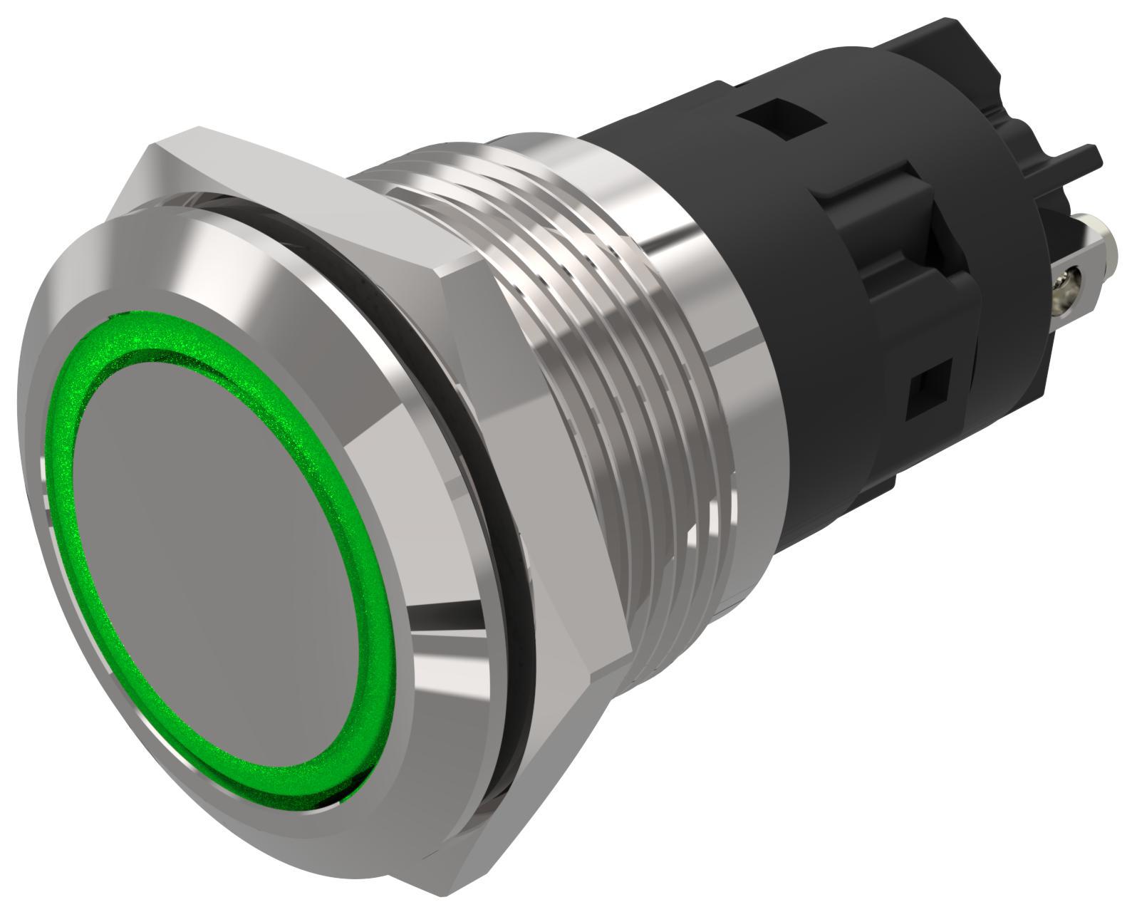 EAO 82 Series Green Indicator, 12V ac/dc, 19mm Mounting Hole Size, Solder Tab Termination, IP65, IP67