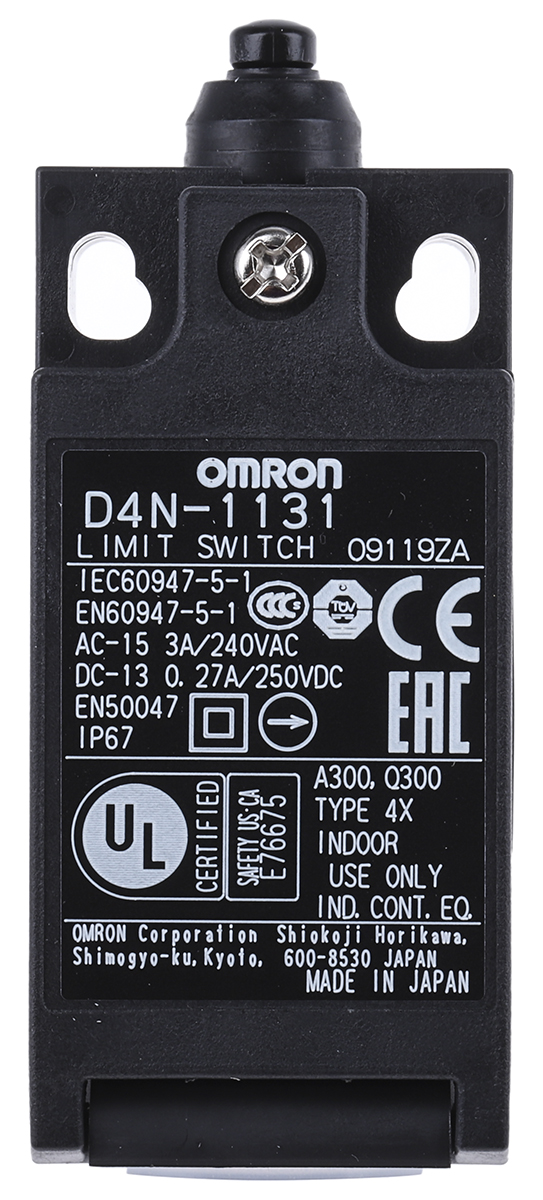 Omron D4N Series Plunger Limit Switch, 1NC/1NO, IP67, SPDT, Plastic Housing
