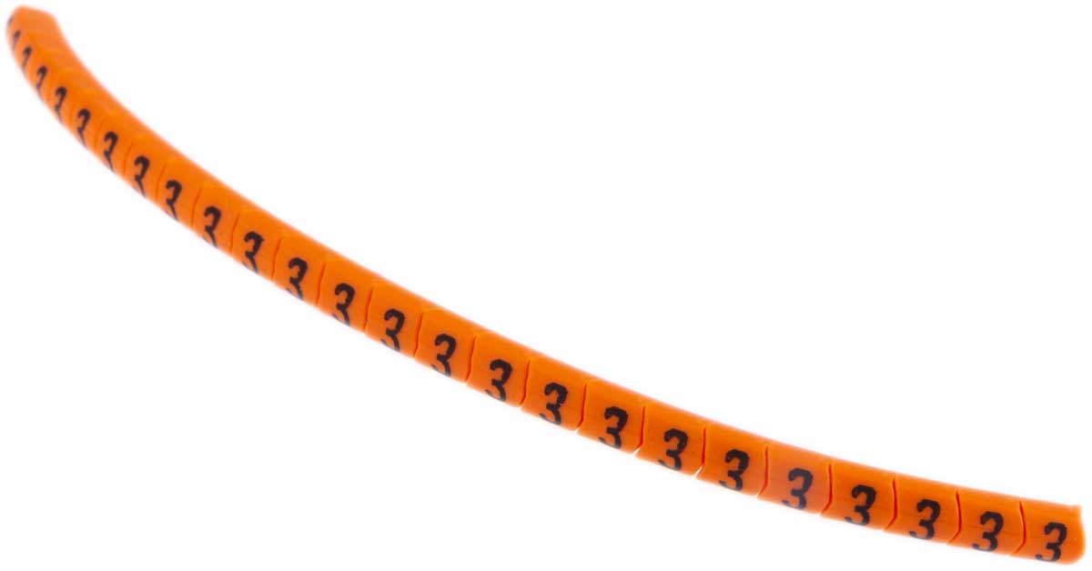 HellermannTyton Helagrip Slide On Cable Markers, Black on Orange, Pre-printed "3", 1 → 3mm Cable, 901-10347