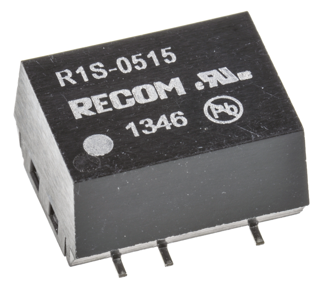 Recom R1S DC-DC Converter, 15V dc/ 66mA Output, 4.5 → 5.5 V dc Input, 1W, Surface Mount, +100°C Max Temp -40°C