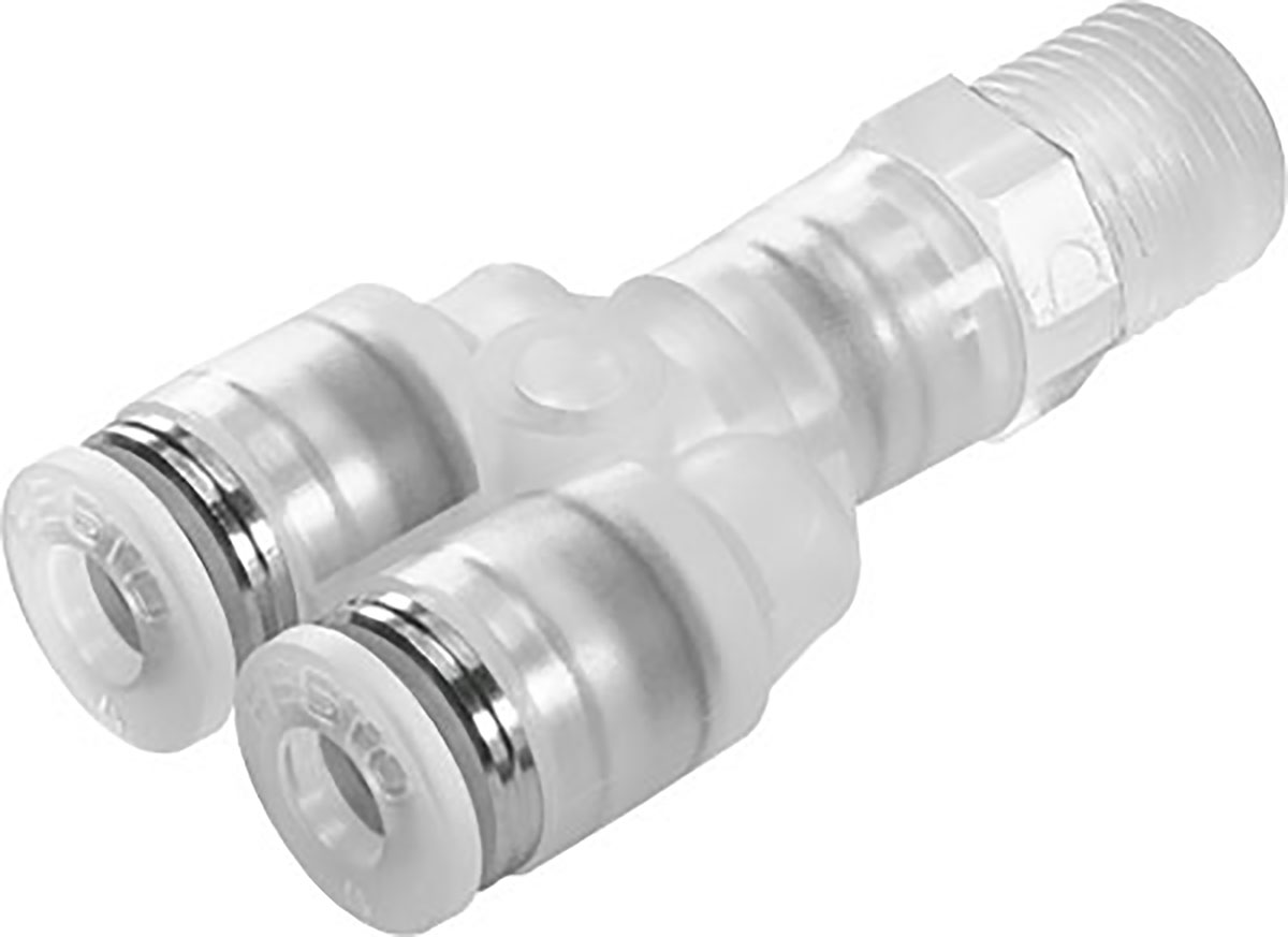 Festo Double Y Threaded-to Tube Adaptor, Push In 10 mm to Push In 10 mm, Threaded-to-Tube Connection Style, 133088