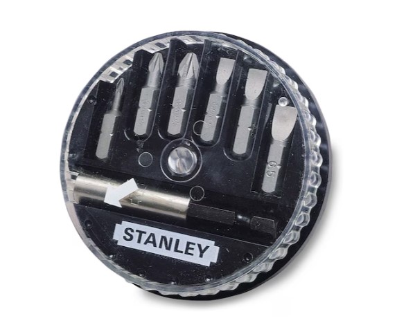 Stanley Bit 7 Pieces, Flat, Hex, Phillips, Pozidriv, Square, Tampered Torx, Torx