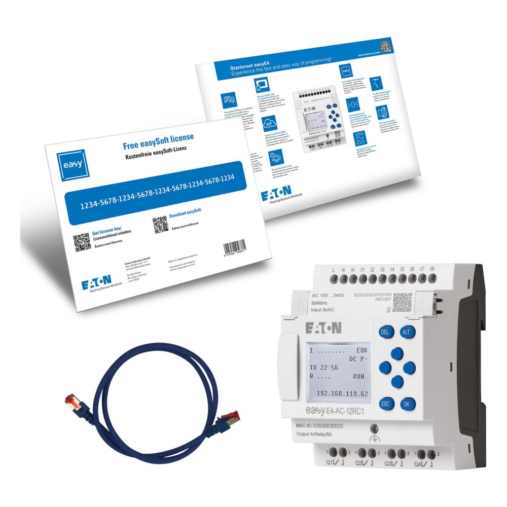 Eaton EasyE4 Series Starter Kit for Use with easySoft, 100 → 240 V ac/dc Supply, Relay Output, 8-Input, Digital
