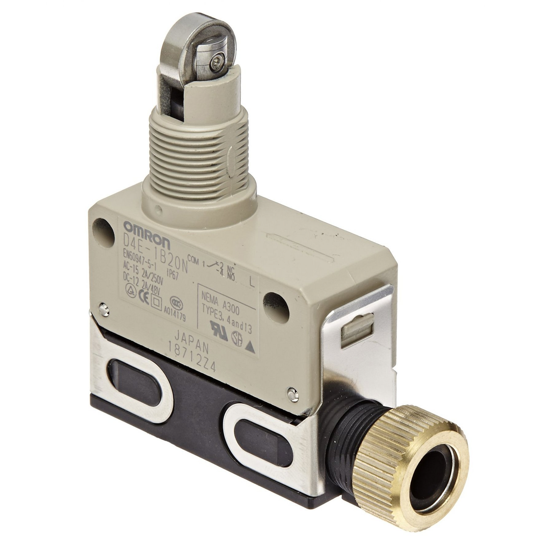 Omron D4E Series Roller Plunger Limit Switch, IP67, SPDT, Zinc Housing, 125V ac Max, 5A Max