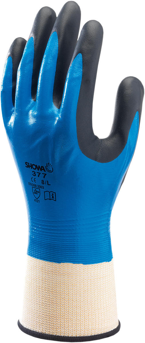 Showa 377 Nitrile Foam Grip FC Blue Nylon, Polyester Work Gloves, Size 8, Nitrile Foam Coating