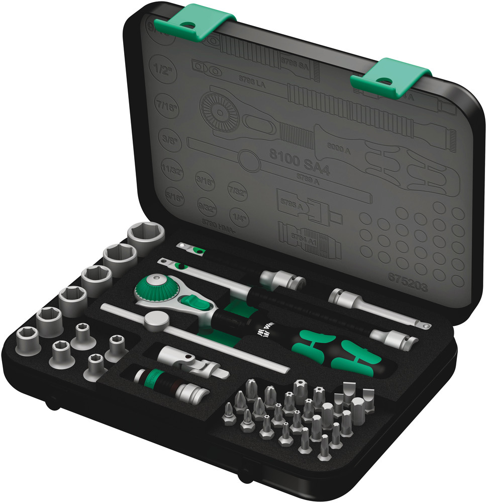 Wera 41-Piece Imperial 1/4 in Standard Socket/Bit Set with Ratchet, 6 point; Hex Bit; Phillips Bit; Pozidriv Bit;