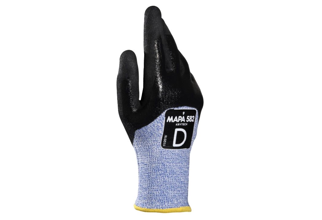 Mapa KRYTECH 582 Black, Blue High Density Polyethylene Cut Resistant Gloves, Size 6, Nitrile Coating