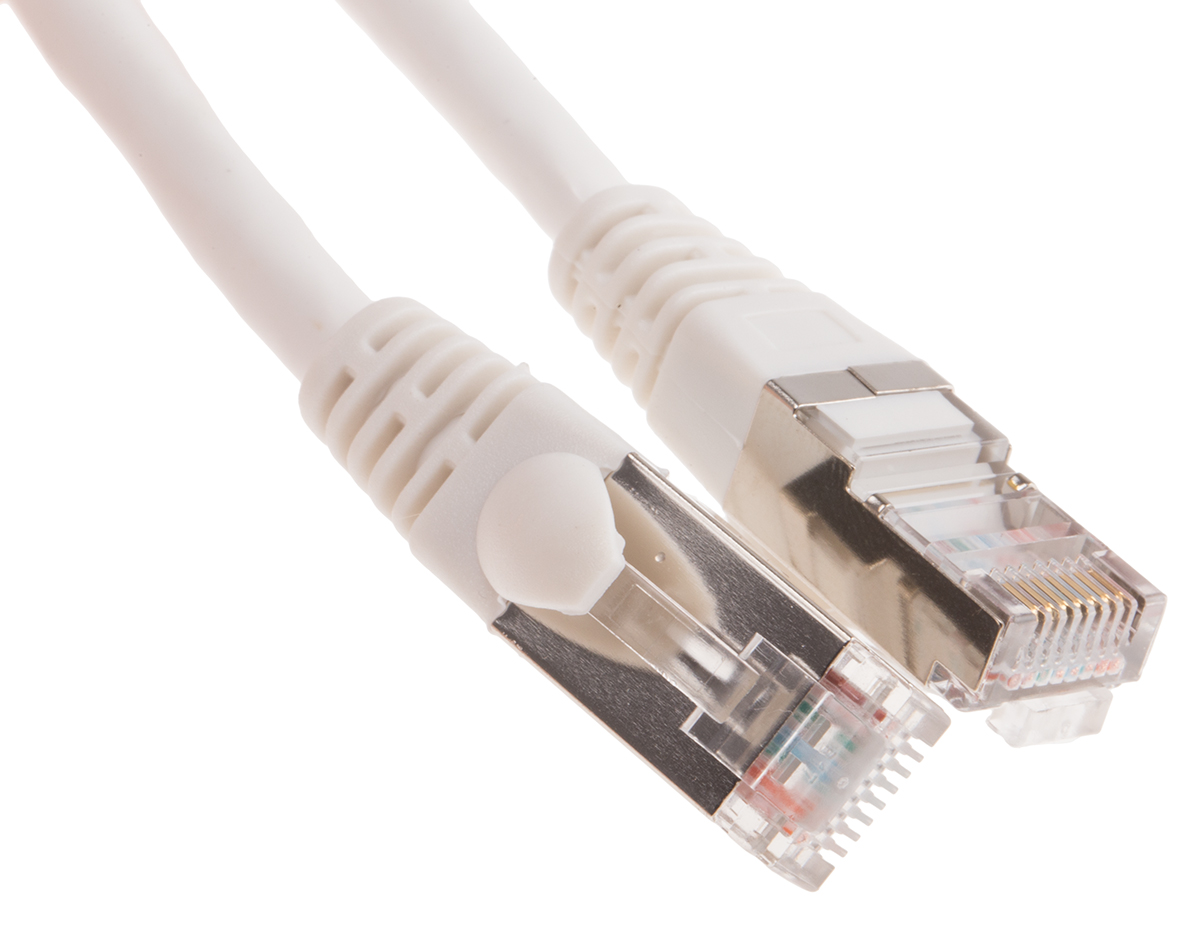 RS PRO, 10m Cat5e, White RJ45 to Male RJ45 Male, F/UTP Shielded, Terminated PVC Sheath