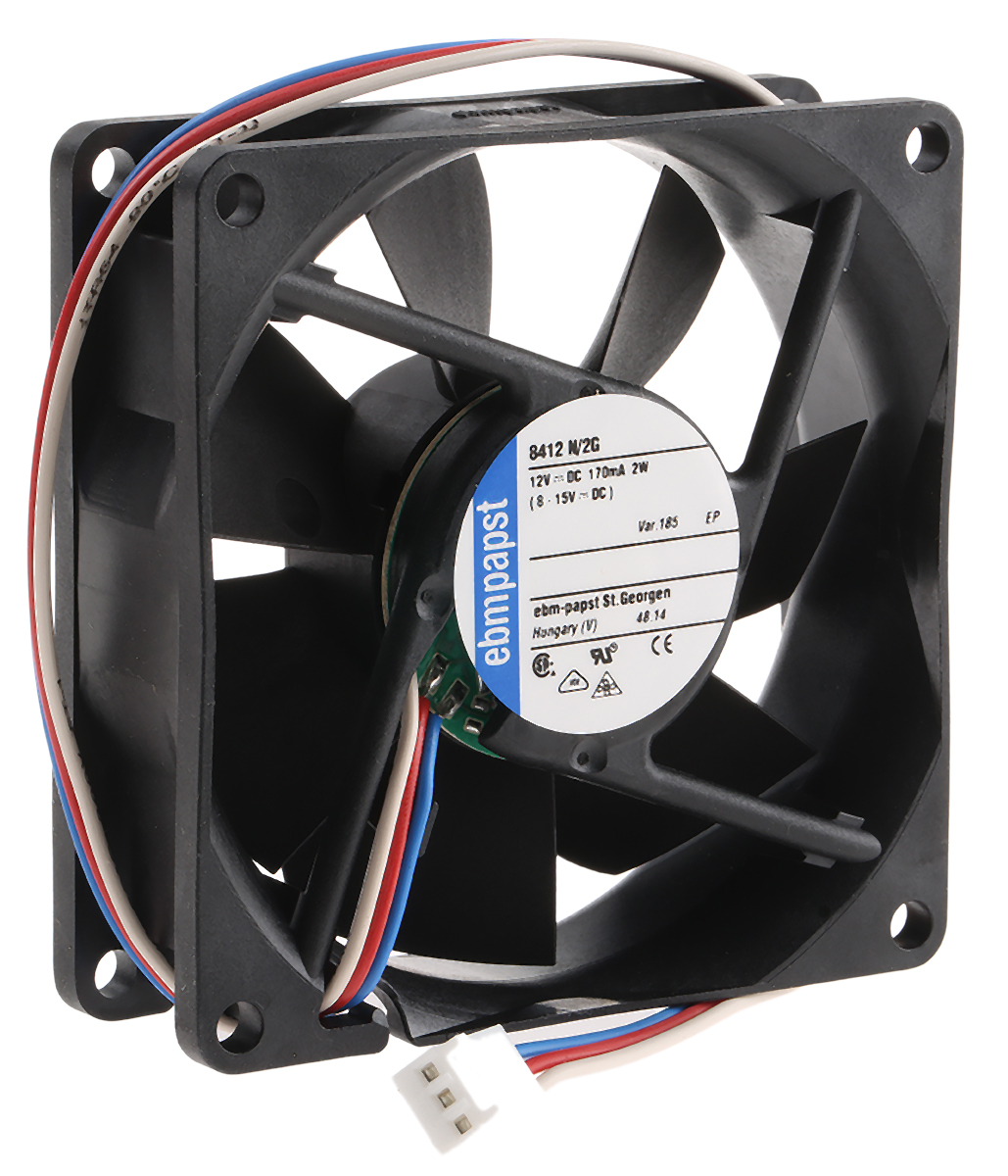 ebm-papst 8400 N Series Axial Fan, 12 V dc, DC Operation, 69m³/h, 2W, 80 x 80 x 25mm