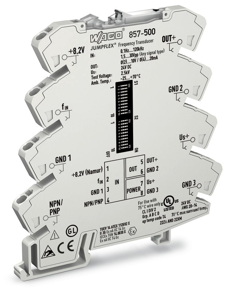 WAGO 857 Series Signal Conditioner, Frequency Input, Current, Voltage Output, 24V dc Supply