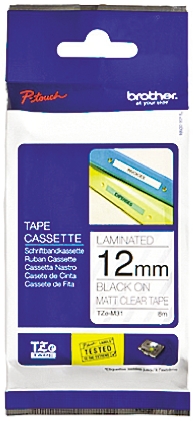 Brother Black on Clear Label Printer Tape, 8 m Length, 12 mm Width