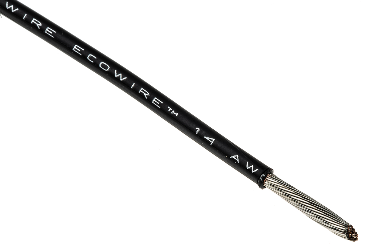 Alpha Wire Ecogen Ecowire Series Black 2.1 mm² Hook Up Wire, 14 AWG, 41/0.25 mm, 30m, MPPE Insulation, 6717 BK005