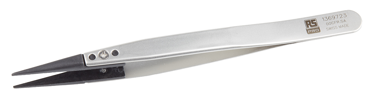 RS PRO 130 mm, Stainless Steel, Flat, ESD Tweezers