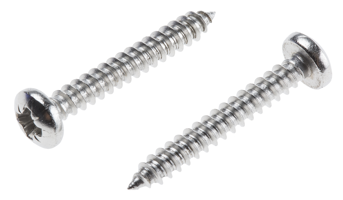 RS PRO Plain Stainless Steel Pan Head Self Tapping Screw, N°6 x 1in Long 25mm Long