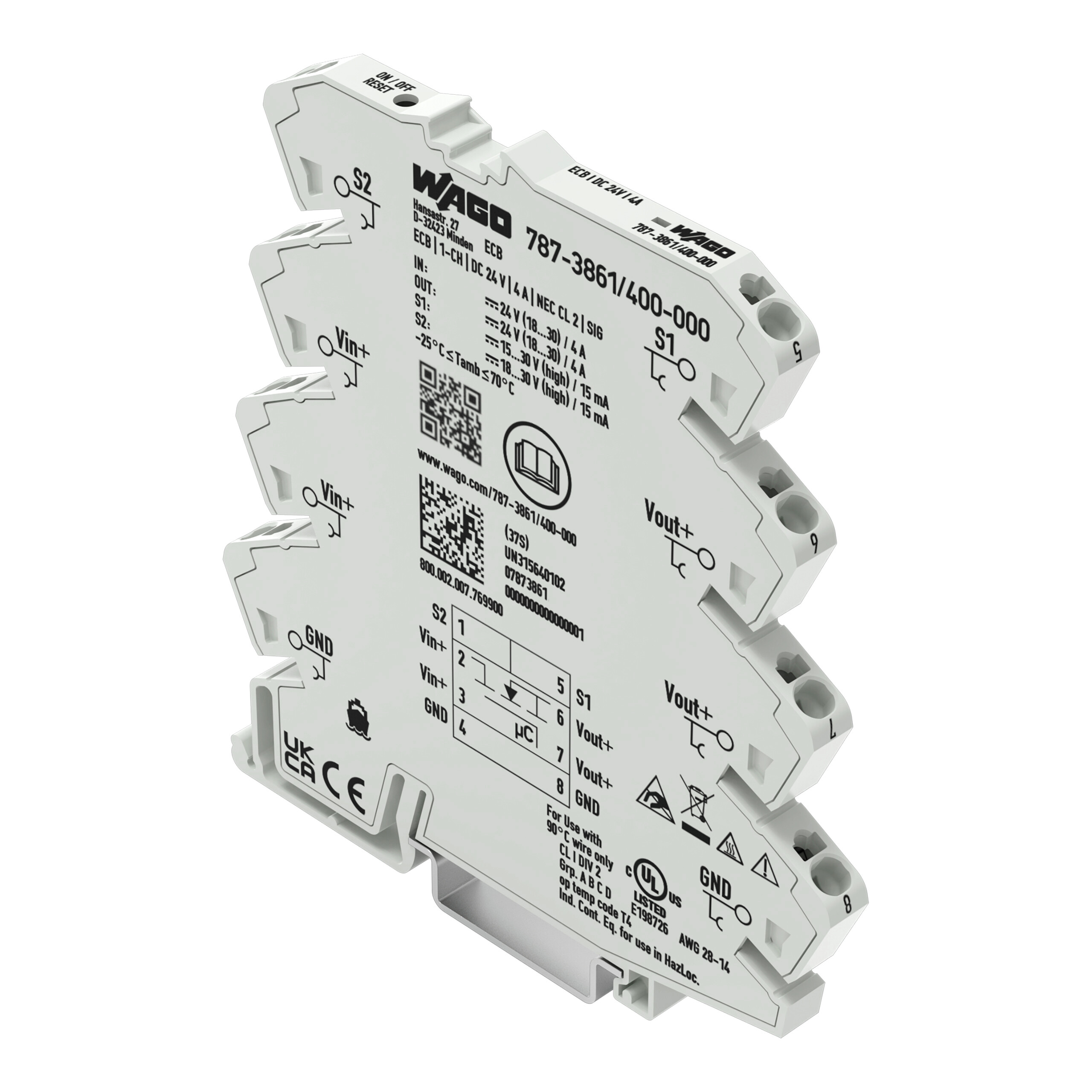 WAGO Electronic Circuit Breaker 4A 24V 787, 1 channels , DIN Rail