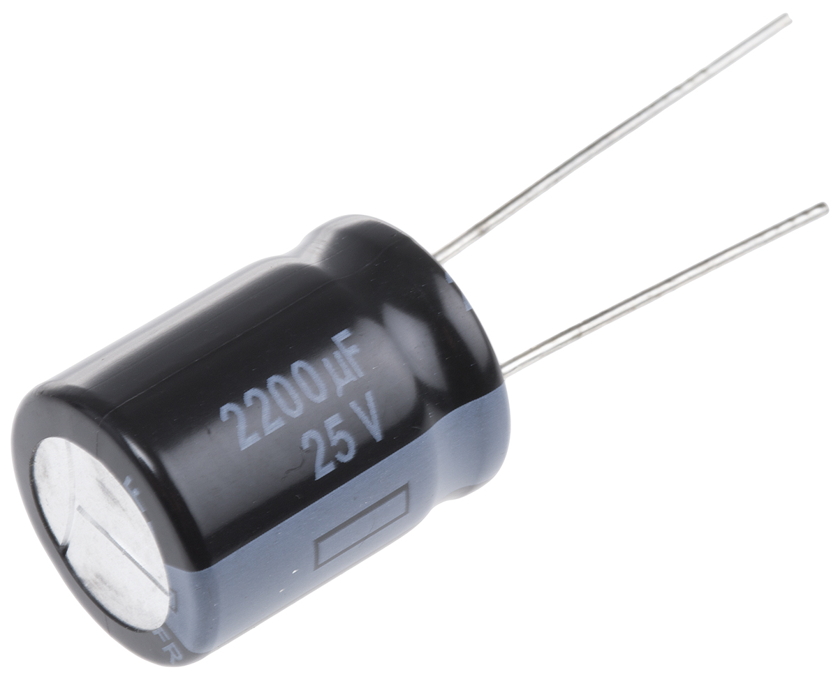 Panasonic 2200μF Aluminium Electrolytic Capacitor 25V dc, Radial, Through Hole - EEUFR1E222S