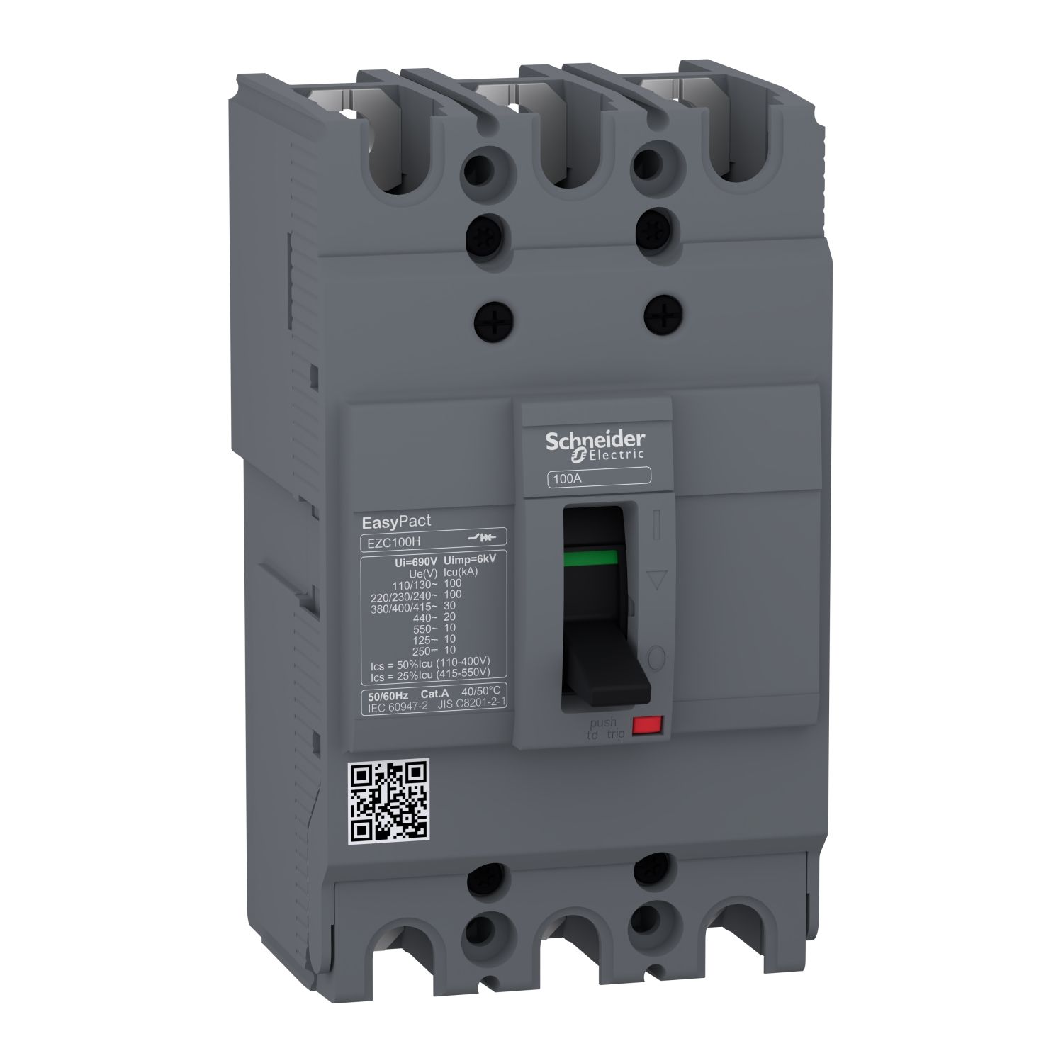 Schneider Electric, EasyPact MCCB 3P 60A, Breaking Capacity 10 kA, Fixed Mount