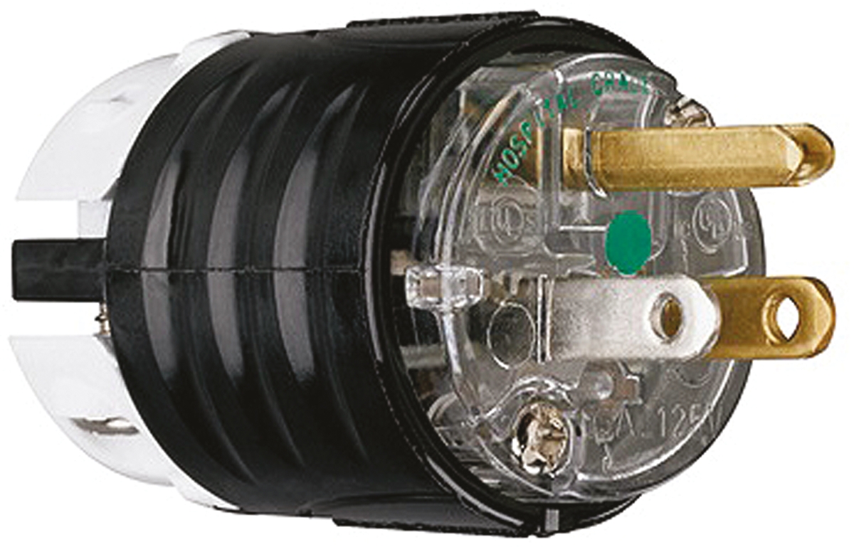 PASS & SEYMOUR USA Mains Plug, 15A Black, Clear, Cable Mount Nylon Screw, 125 V