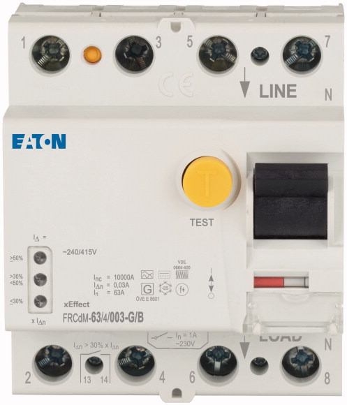 Eaton RCCB, 63A, 4 Pole, 30mA, Type B, 240/415V ac