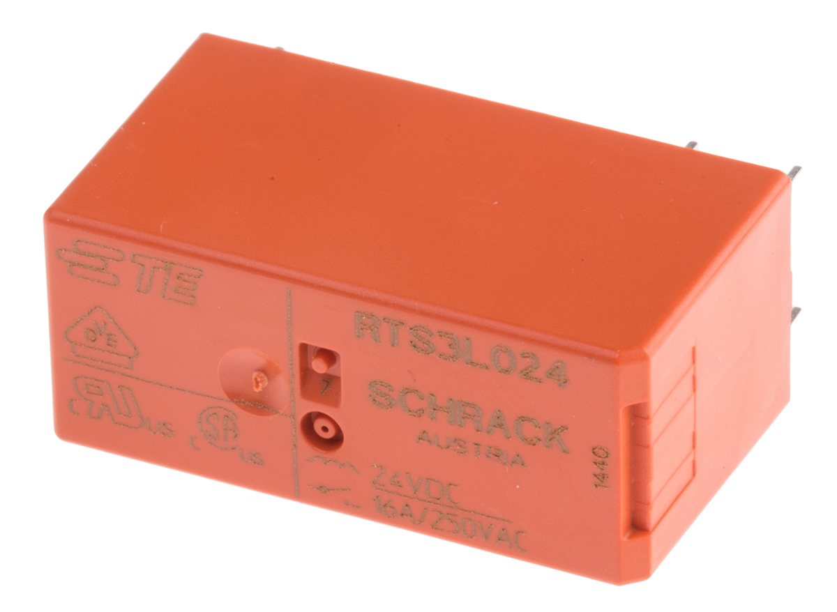 TE Connectivity PCB Mount Power Relay, 24V dc Coil, 16A Switching Current, SPST