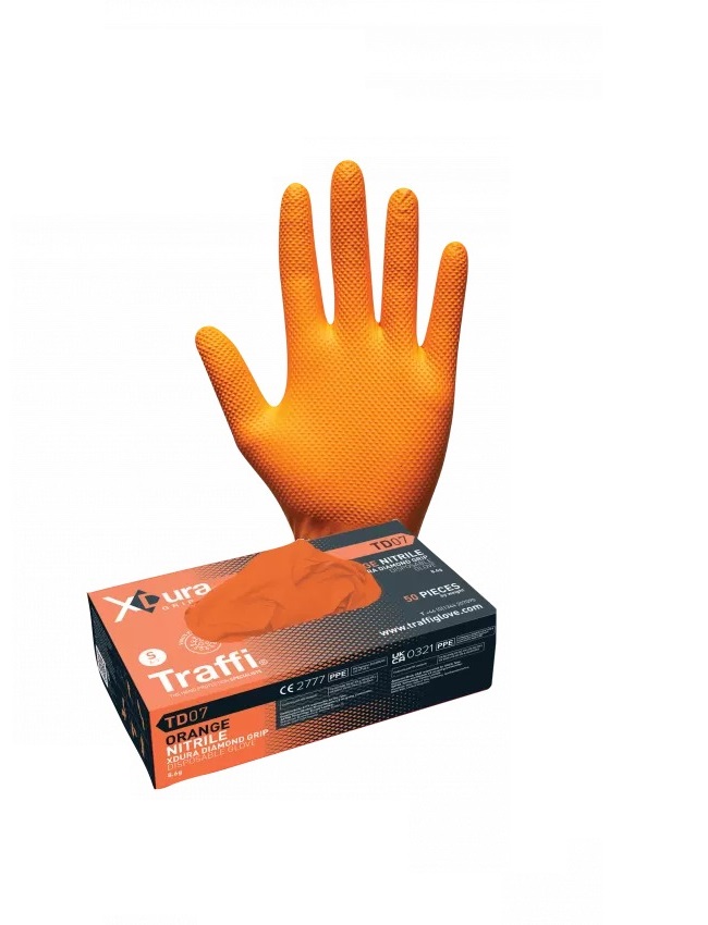 Traffi XDURA Orange Powder-Free Nitrile Disposable Gloves, Size XXL, 50Pair per Pack
