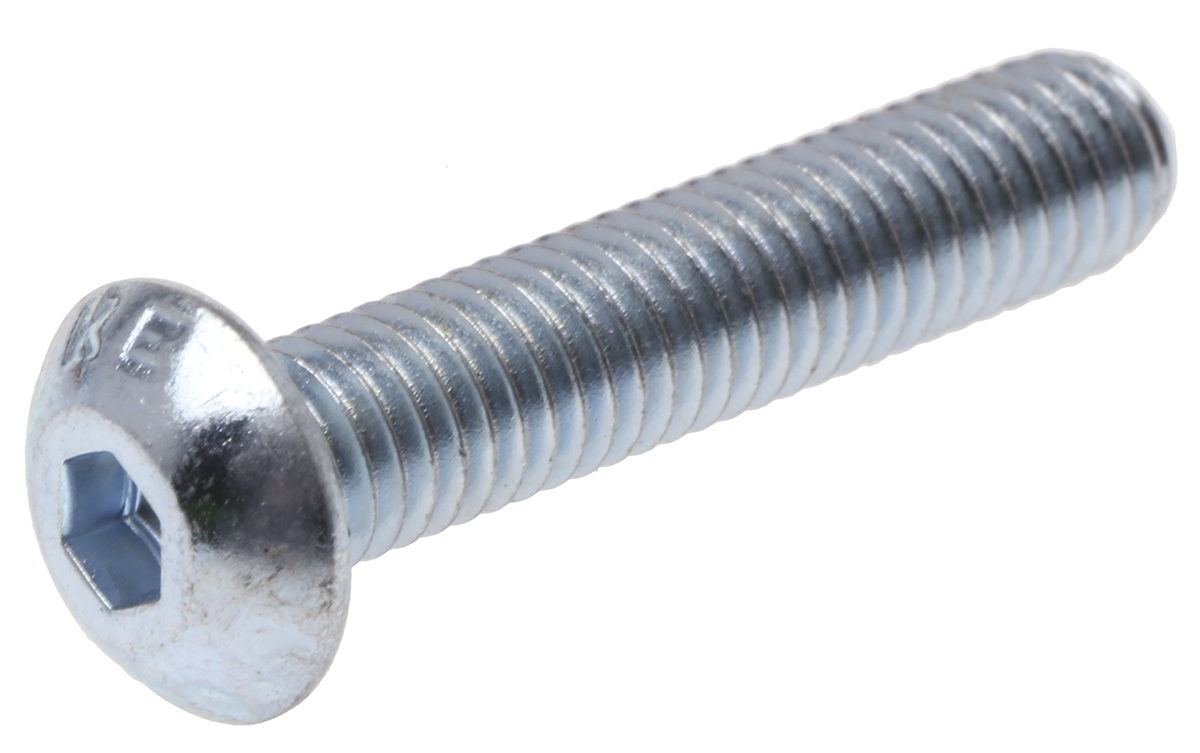 RS PRO Bright Zinc Plated Steel Hex Socket Button Screw, ISO 7380, M5 x 25mm