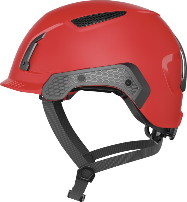 ABUS SPECTOR Red Safety Helmet with Chin Strap, AdjustableVentilated