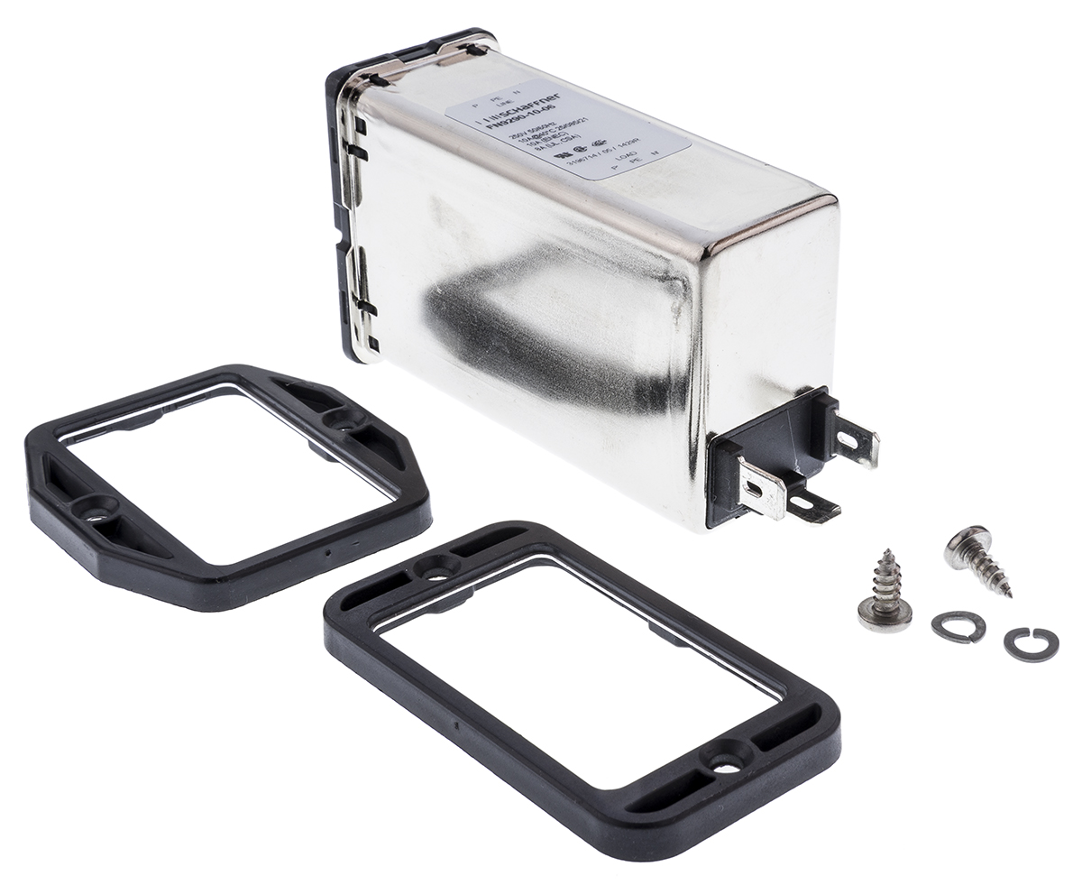 Schaffner 10A, 250 V ac Male Panel Mount IEC Filter 2 Pole FN9290-10-06, Faston 2 Fuse