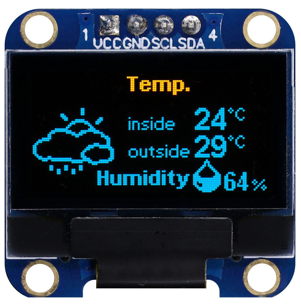 Midas 0.96in Yellow Passive matrix OLED Display 128 x 64pixels COB I2C Interface