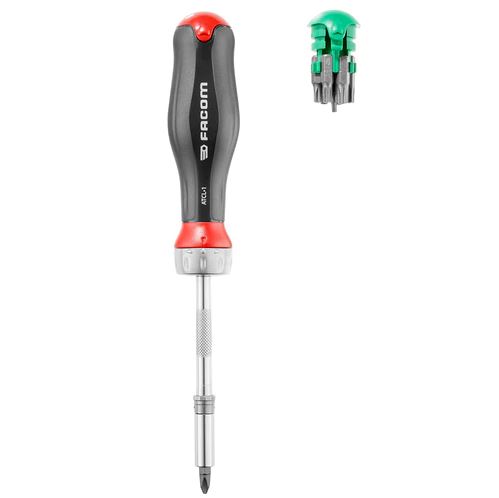 Facom 1/4 in Hexagon Slotted; Phillips; Pozidriv; Resistorx; Hexagon Ratchet Bit Set Chrome Chrome Vanadium Steel