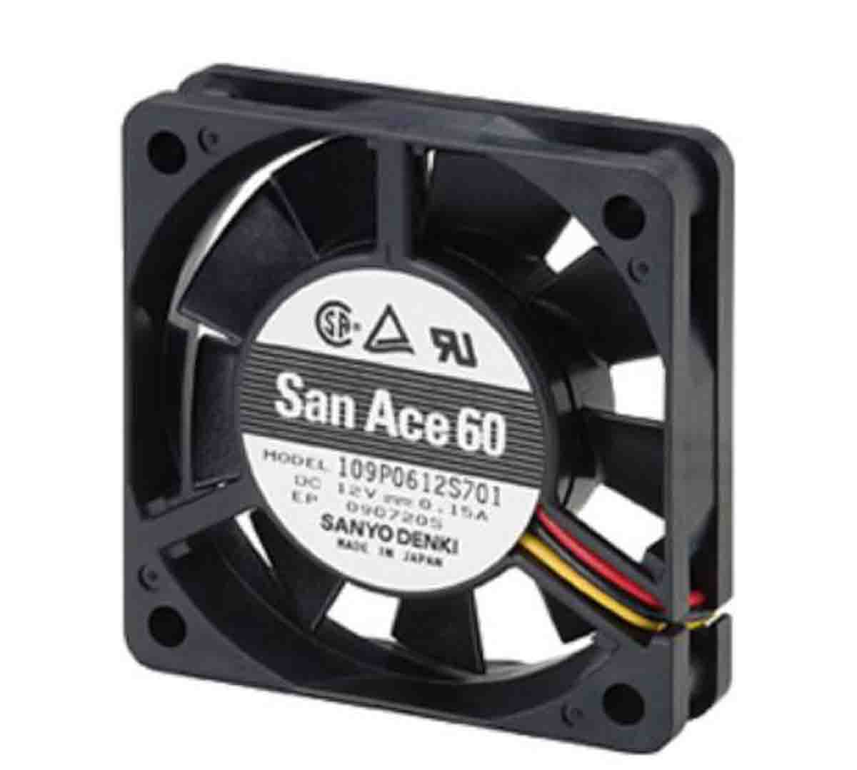 Sanyo Denki 109P Series Axial Fan, 5 V dc, DC Operation, 10.6cfm, 750mW, 150mA Max, 60 x 60 x 15mm