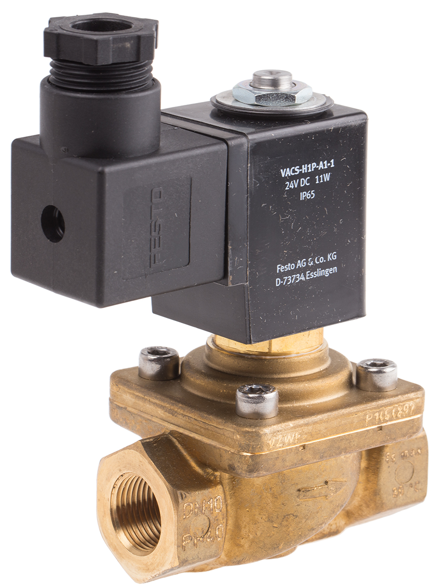 Festo 2/2 Solenoid Valve - Solenoid/Pilot G 3/8 VZWF Series 24V dc, 1492111