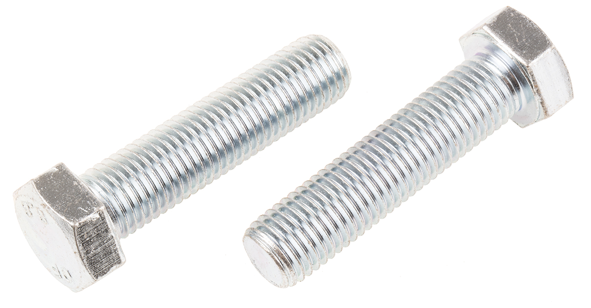 RS PRO Bright Zinc Plated Steel, Hex Bolt, M16 x 65mm