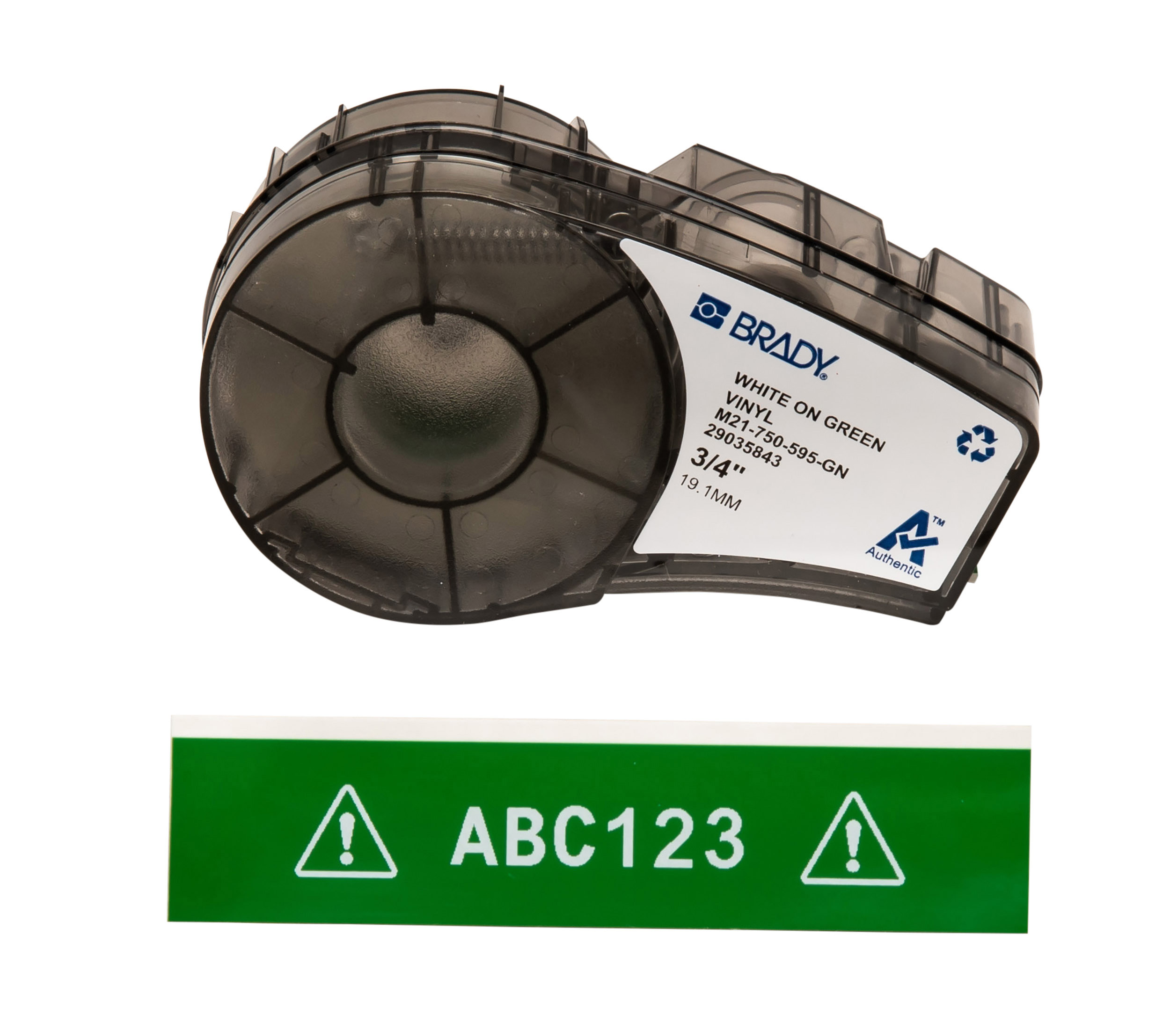 Brady B-595 White on White on Green Label Printer Tape, 6.4 m Length, 19.05 mm Width