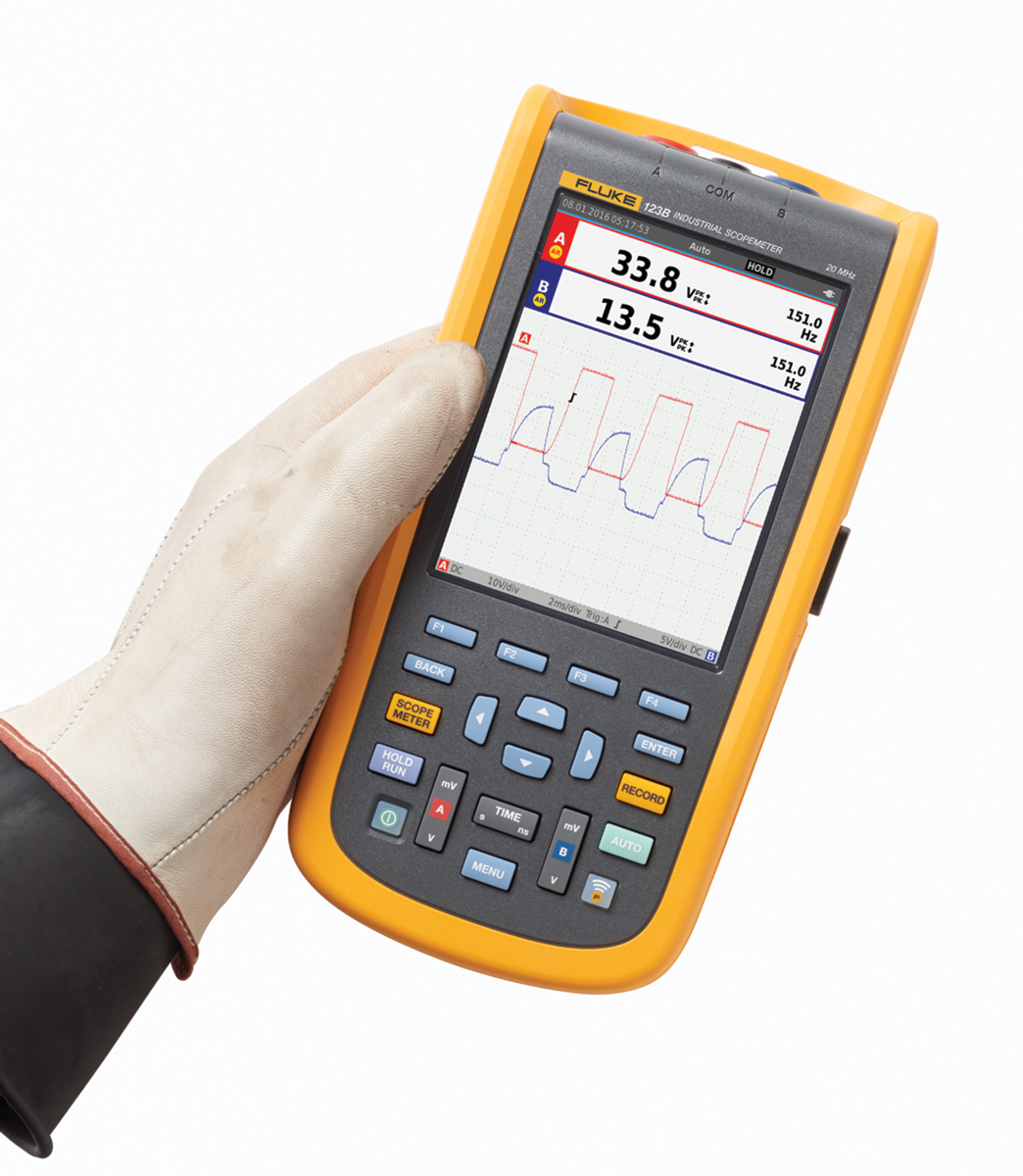 Fluke 123B ScopeMeter 120B Series, 20MHz Handheld Oscilloscope, 2 Analogue Channels - RS Calibrated