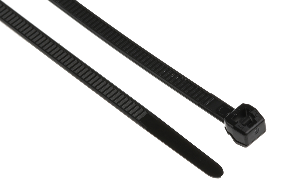 HellermannTyton Cable Tie, 200mm x 3.4 mm, Black Polyamide 6.6 (PA66), Pk-100