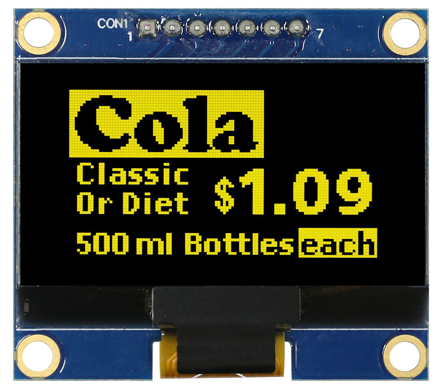 Midas 1.54in Yellow Passive matrix OLED Display 128 x 64pixels COB SPI Interface