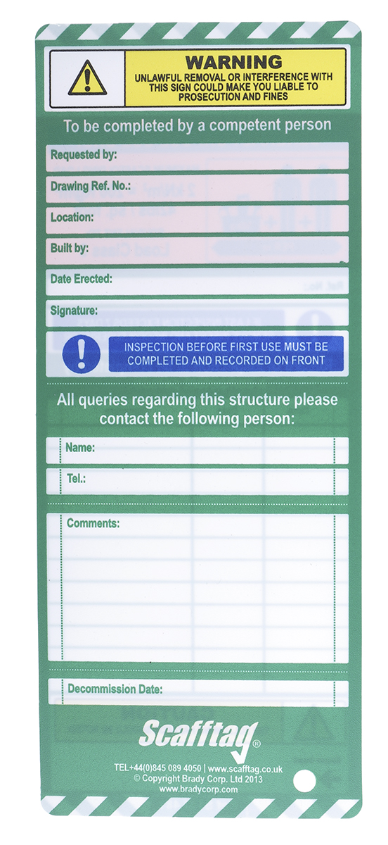 ScaffTag Orange Safety Scaffolding Tag, English Language, 10 per Pack