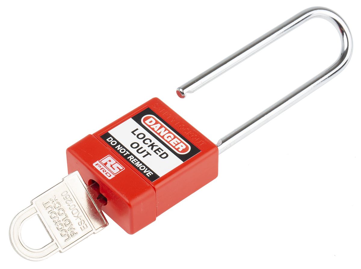 RS PRO Red 1-Lock ABS, Steel Safety Lockout Padlocks, 5mm Shackle, 46mm Attachment