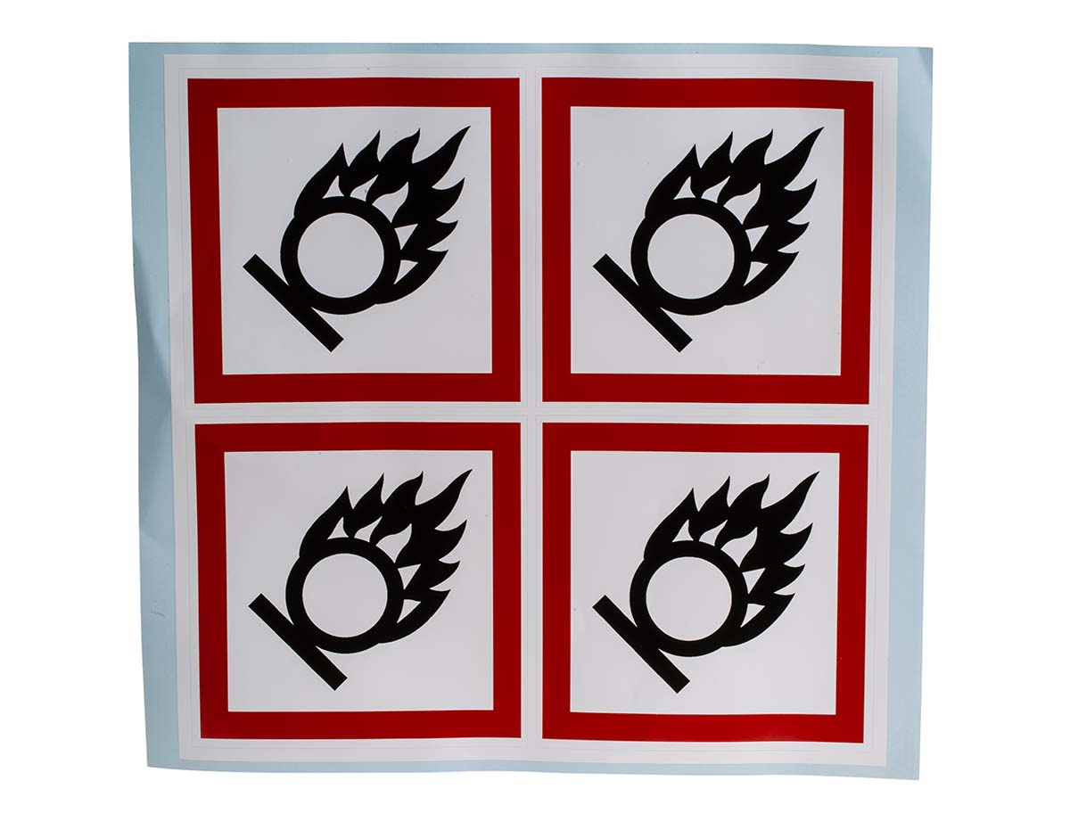 RS PRO White Gloss Polymeric Vinyl Safety Labels, GHS Oxidising-Text 100 mm x 100mm