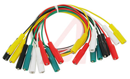 Mueller Electric Test Leads, 5A, 300V, Black, Green, Red, White, Yellow, 460mm Lead Length