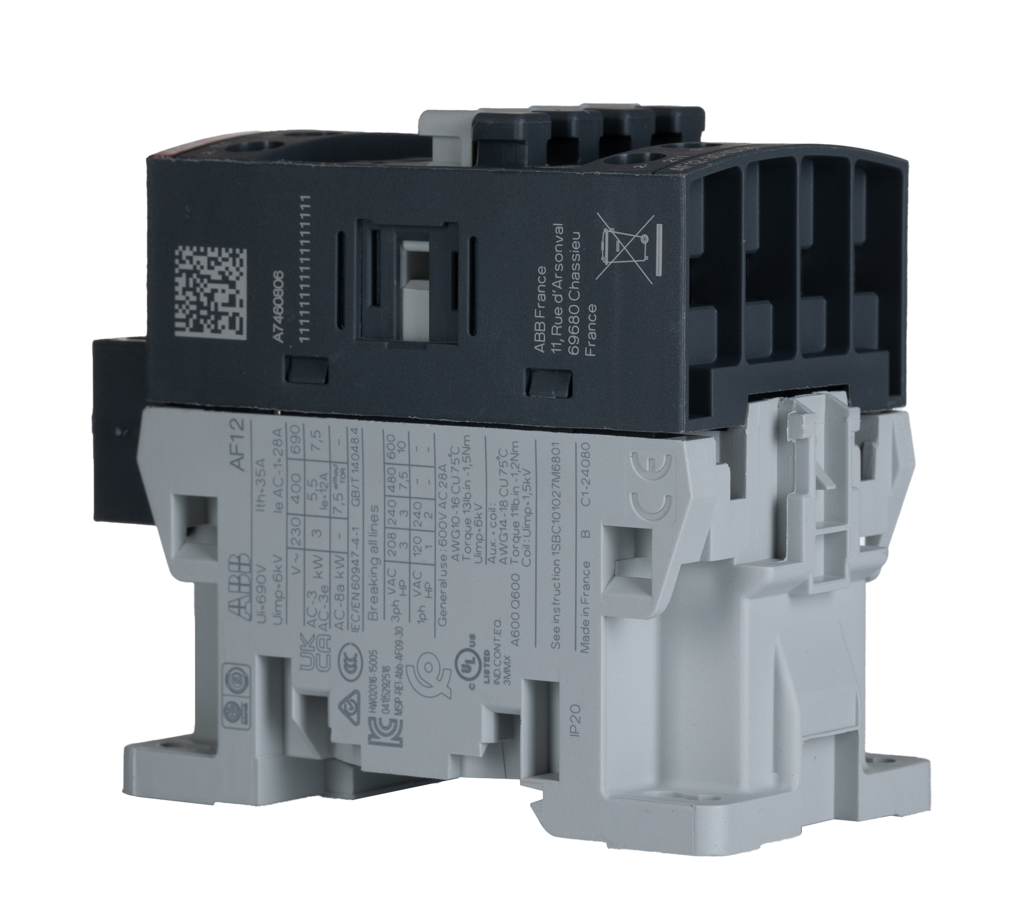 ABB AF12 Contactor, 500 V dc Coil, 3-Pole, 9 A, 5.5 kW 500 V, 3 NO, 690V