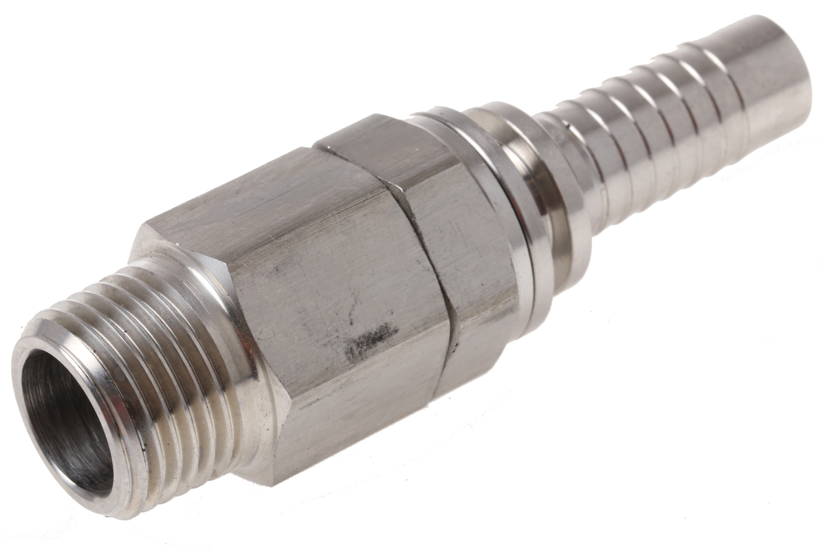 RS PRO Hose Connector Hose Tail Adaptor, BSP 1/2in 1/2in ID, 20 bar