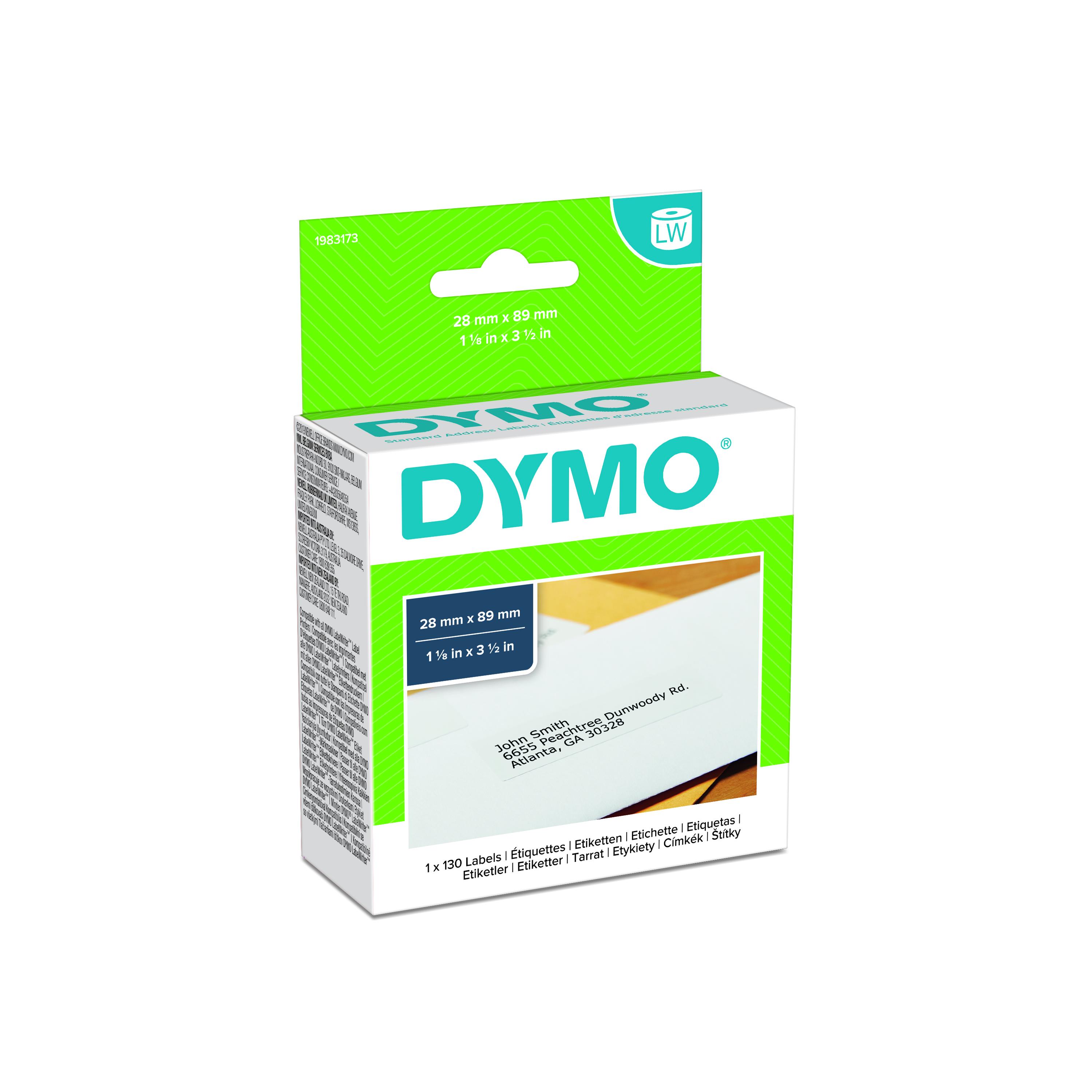 Dymo White Black Print Label Roll, 89mm Width, 28mm Height, 130Per Roll Qty