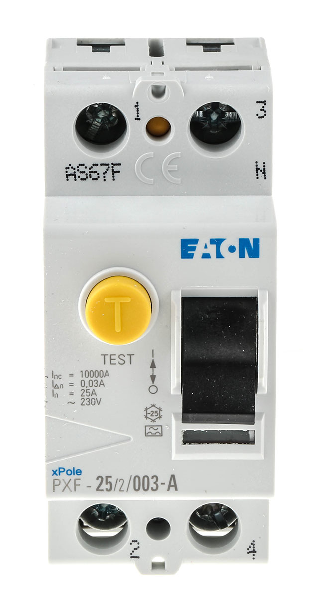 Eaton PXF-A RCCB, 25A, 1+N Pole, 30mA, Type A, 440V ac