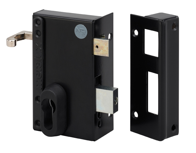 Dom Metalux Black Steel Rim Lock, Key Unlock