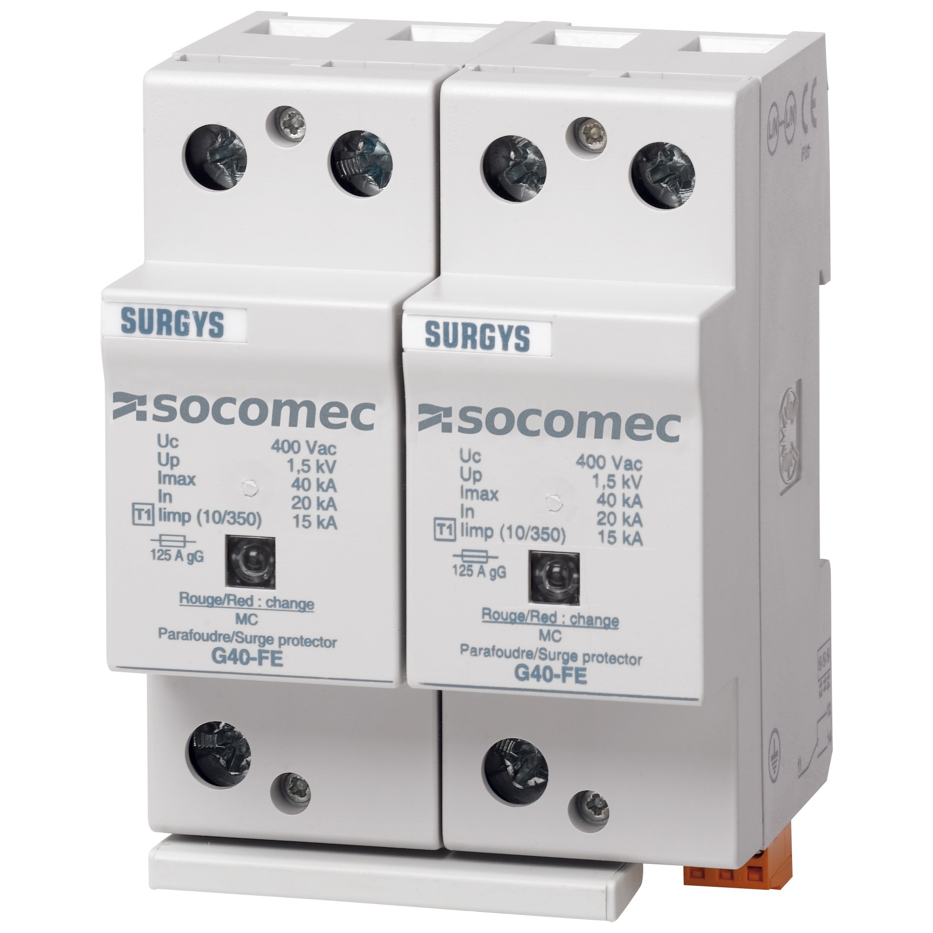 Socomec 1, 3 Phase Surge Arrester, 75kA, 1.5kV, DIN Rail Mount