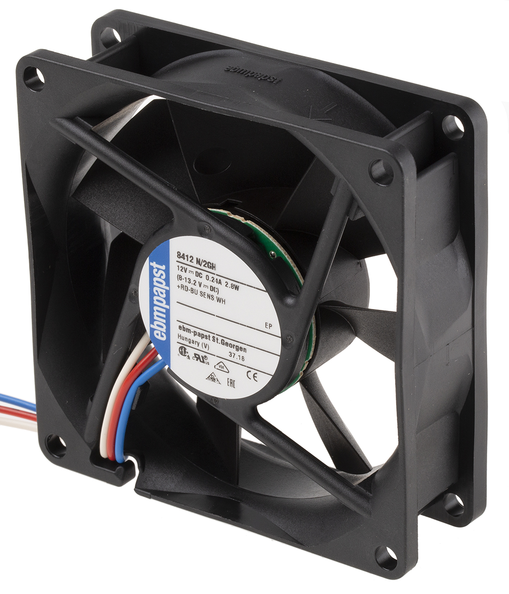 ebm-papst 8400 N Series Axial Fan, 12 V dc, DC Operation, 79m³/h, 2.8W, 80 x 80 x 25mm